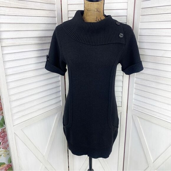 INC International Concepts Split Cowl Neck Tunic Sweater Black PL Short Sleeve - Picture 1 of 10